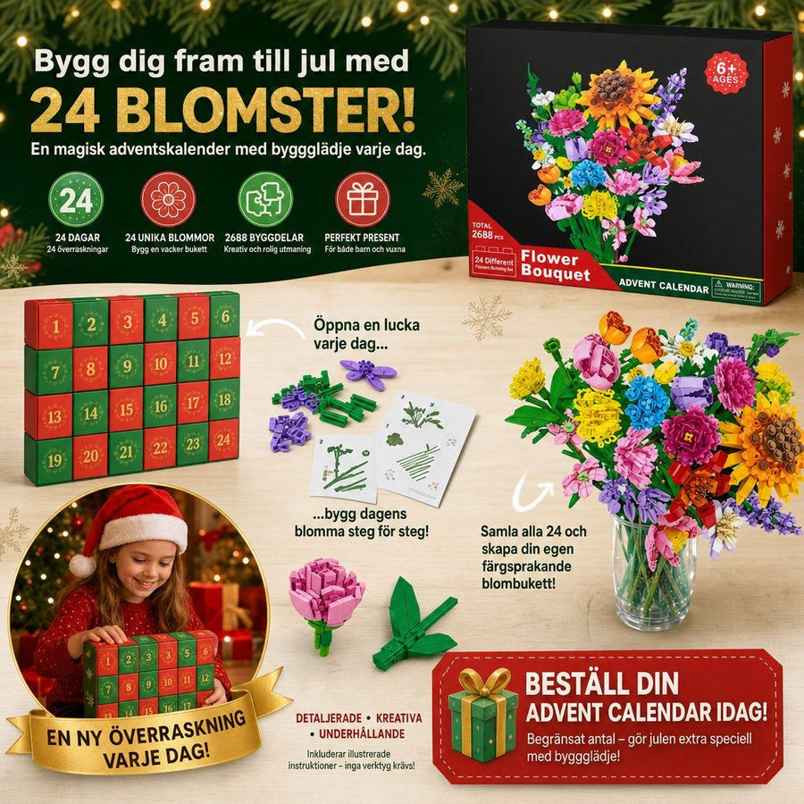 Byggklossblommor från adventskalenderns 24 luckor
