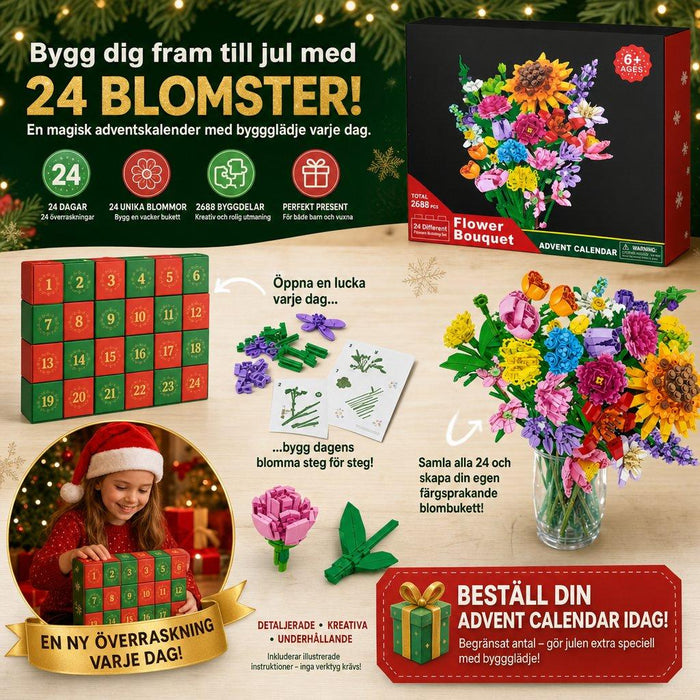 Byggklossblommor från adventskalenderns 24 luckor