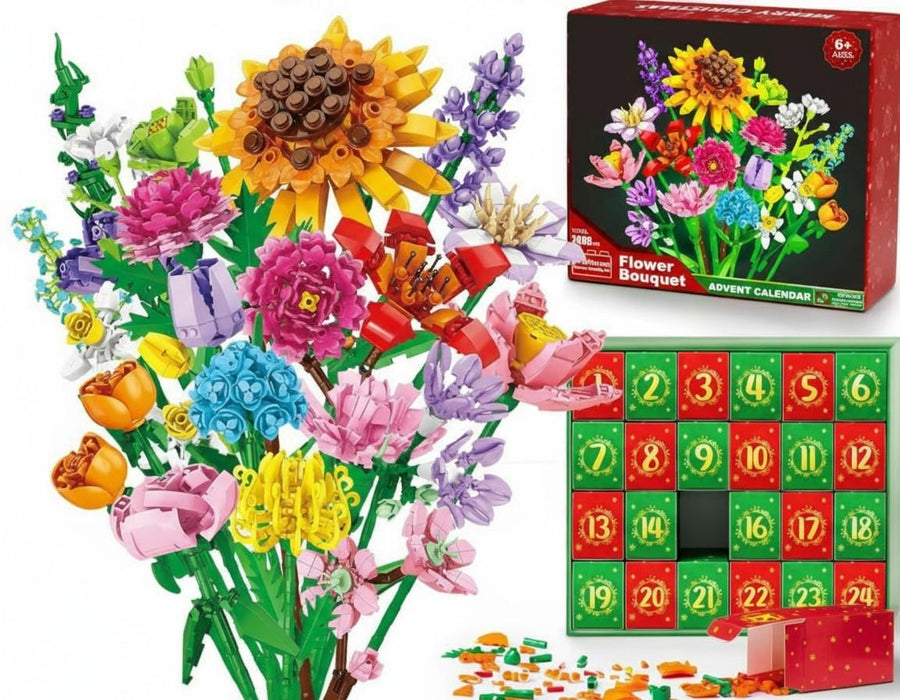 Adventskalender 2026 med byggklossbukett – 24 vilda blommor