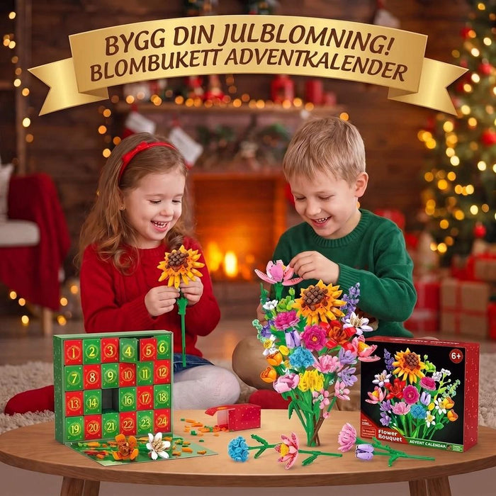 Julnedräkning med byggklossblommor – lucka för lucka