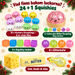 Innehåll i squishy-adventskalendern: 12 Mystery Dumplings, 5 kuber, 4 glitterbollar, ost, smör och gås