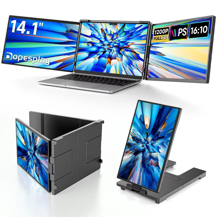 Tri-Screen 14.1" Laptop Screen Extender Triple Dual 1200P IPS Portable Monitor for Ps5 Pro, Windows PC, MacBook, Chrome Laptop 13.3–17.3