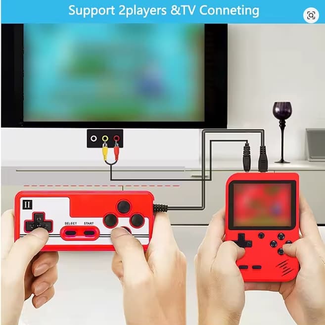 Blå spelkonsol, detaljbild av knappar och skärm