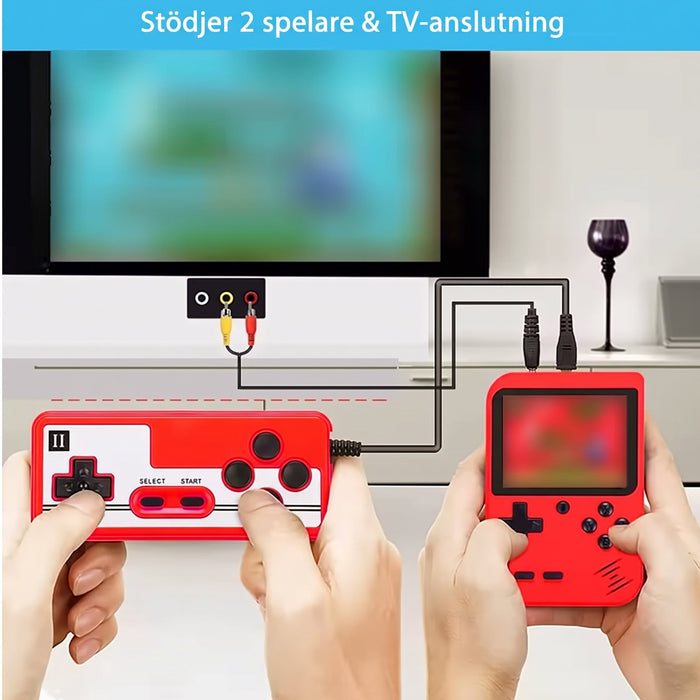 Blå spelkonsol, detaljbild av knappar och skärm