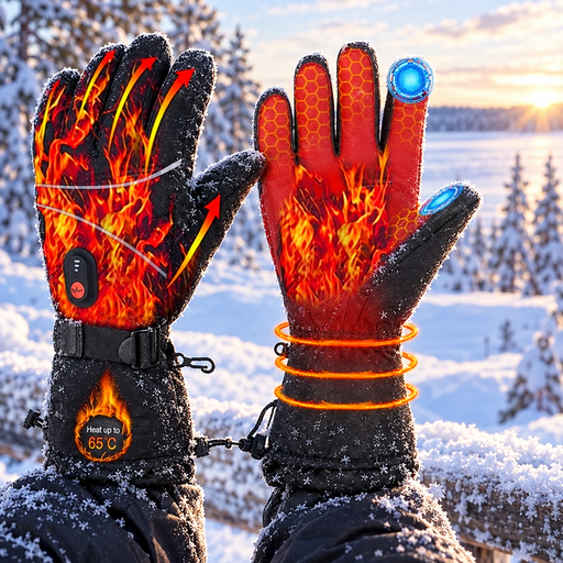 Uppladdningsbara värmehandskar i snöigt vinterlandskap