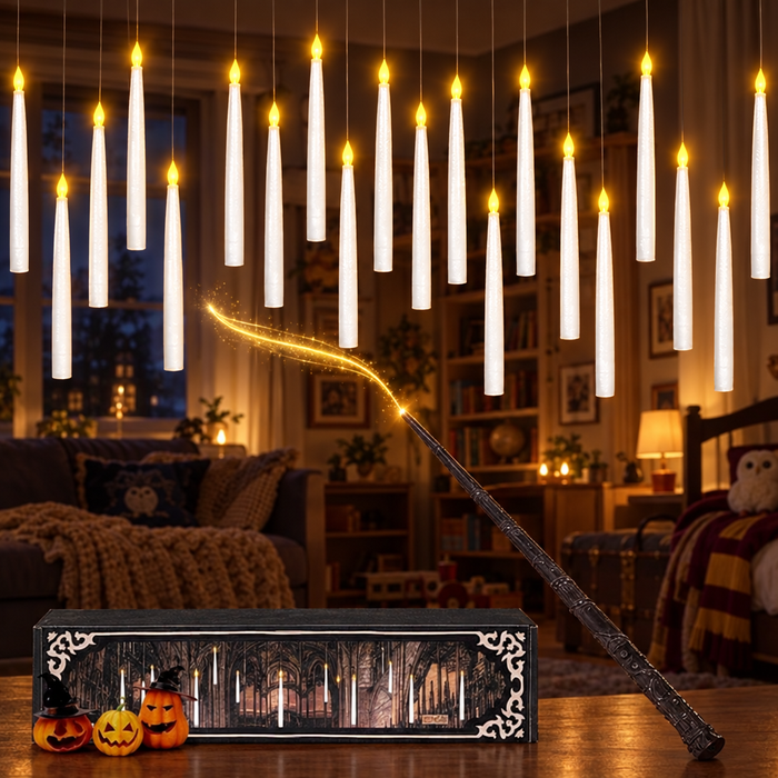 20-pack svävande LED-ljus med trollstav hängande i ett vardagsrum
