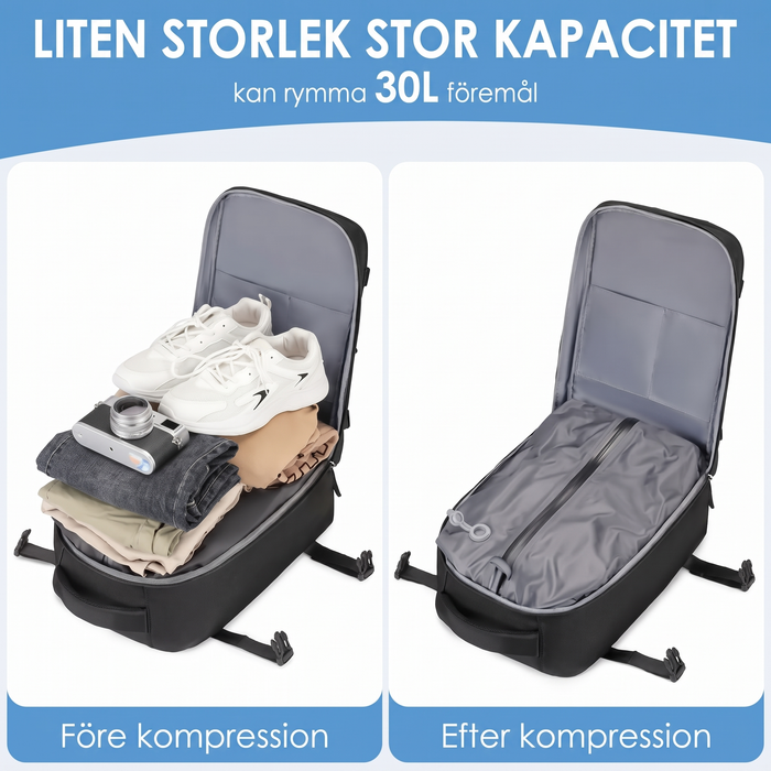 Före och efter kompression, 30 liter