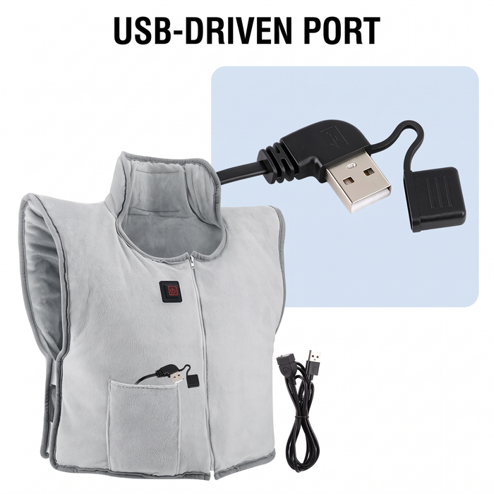 USB-kontakt med skyddslock i västens ficka