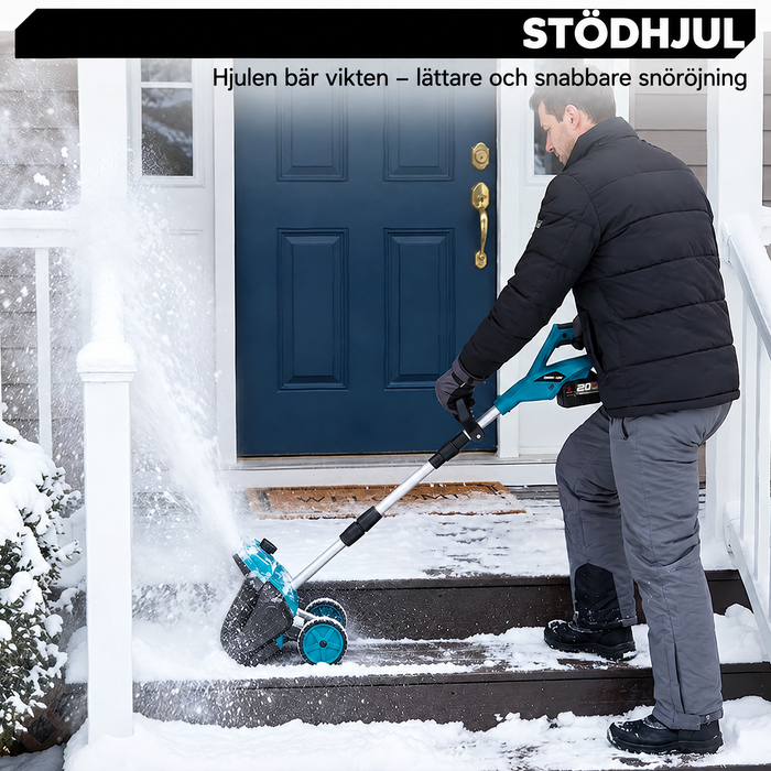 Stödhjulen bär vikten vid snöröjning