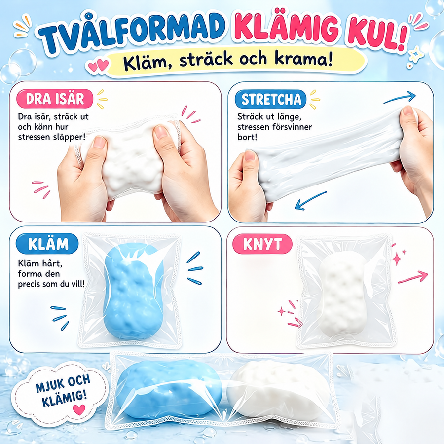 Squishy klämleksak tvålblock med byggklossfyllning – formbar och knastrig