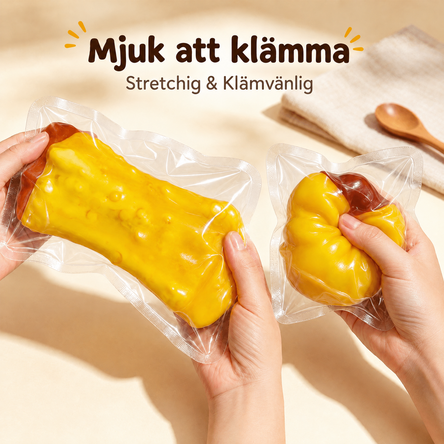 Squishy karamellpudding med kulfyllning