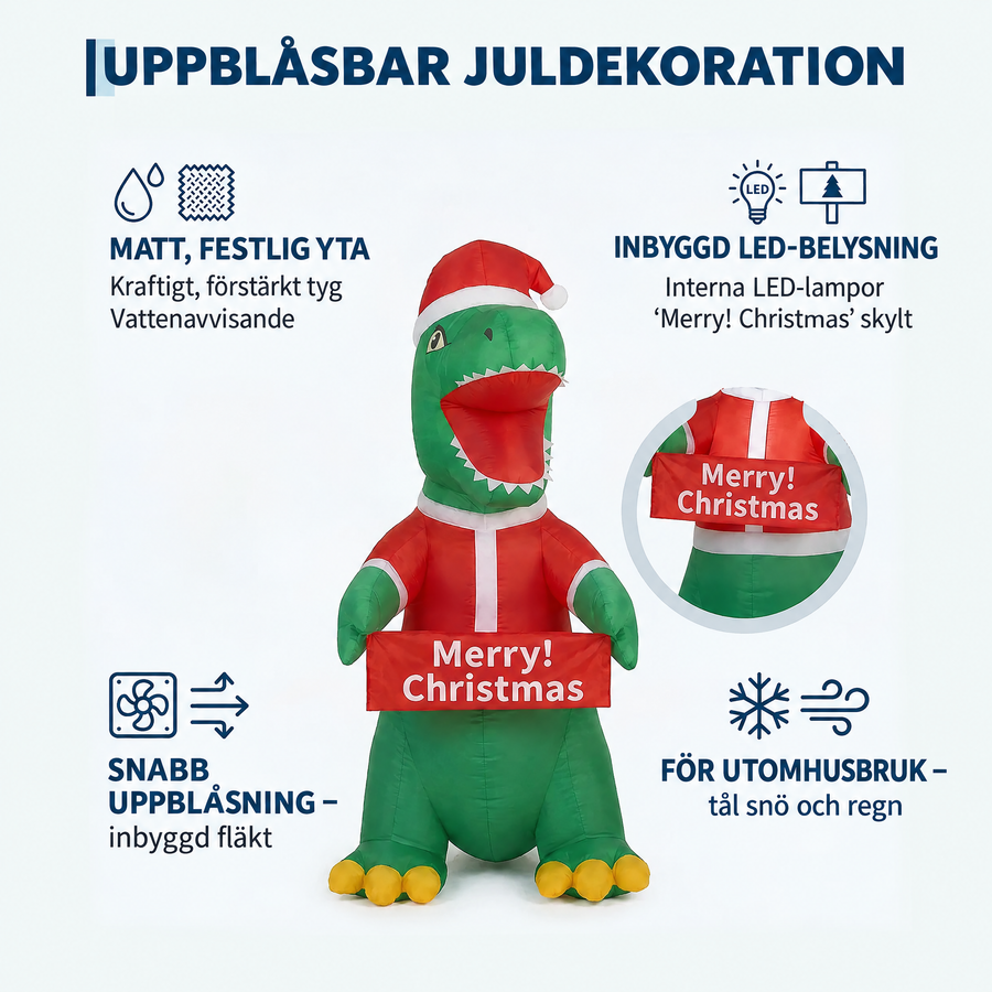 Uppblåsbar juldinosaurie 180 cm med LED