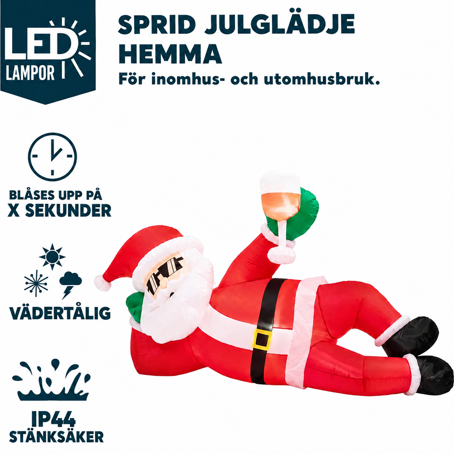 Uppblåsbar liggande tomte 275 cm med LED