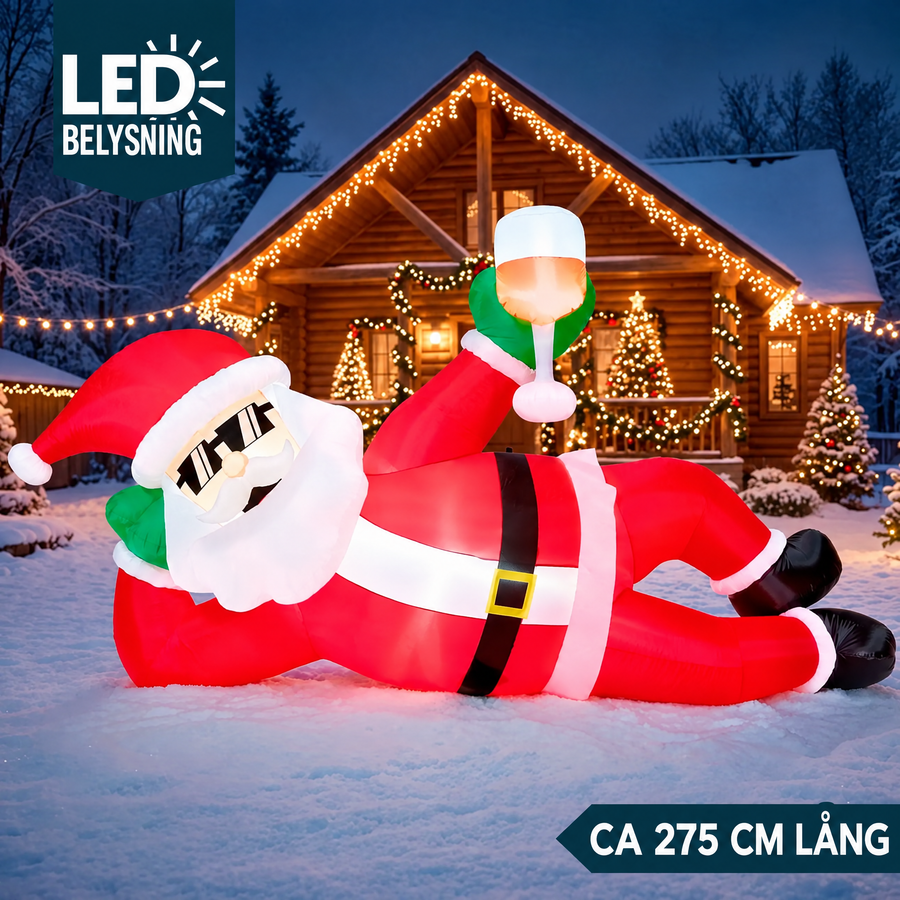 Uppblåsbar liggande tomte 275 cm med LED