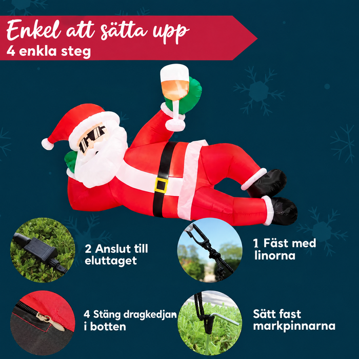 Uppblåsbar liggande tomte 275 cm med LED