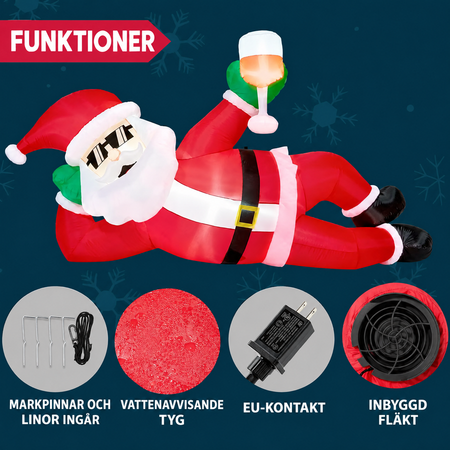 Uppblåsbar liggande tomte 275 cm med LED