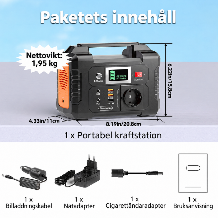 Portabel kraftstation 200W 151Wh LiFePO4