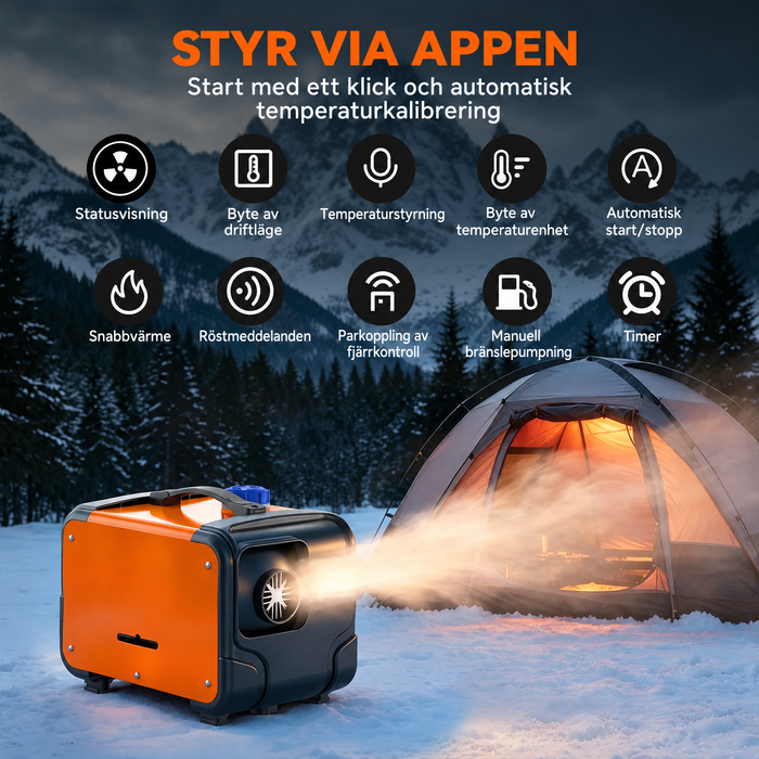 Dieselvärmare med app, fjärrkontroll och LCD-panel