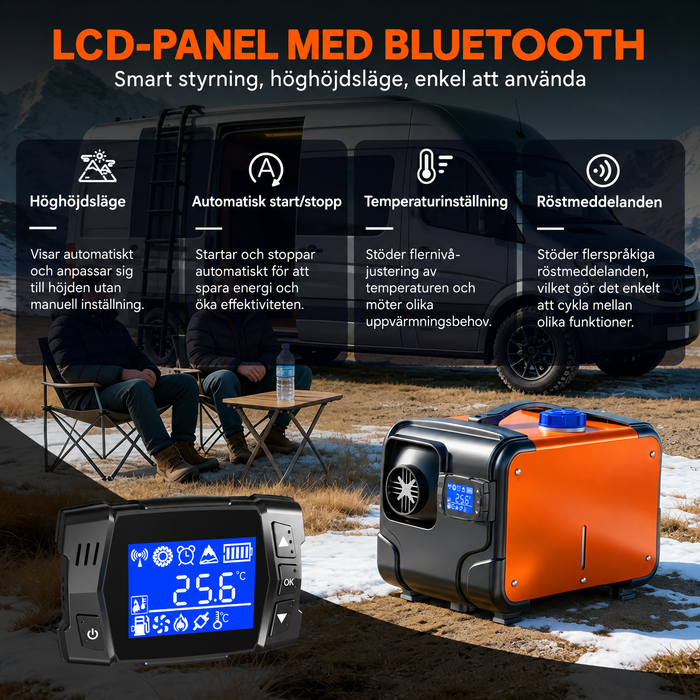 Dieselvärmare med app, fjärrkontroll och LCD-panel