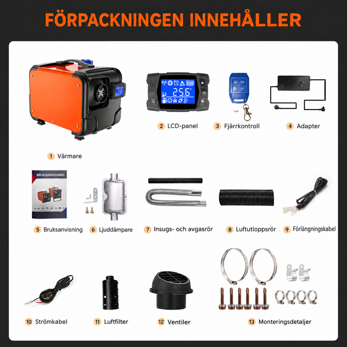 Dieselvärmare med app, fjärrkontroll och LCD-panel