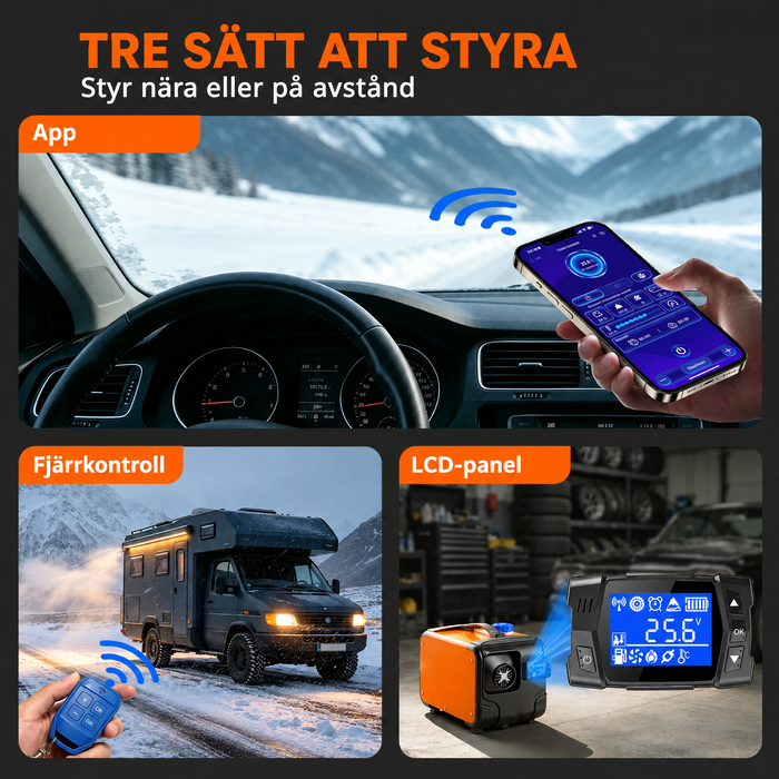 Dieselvärmare med app, fjärrkontroll och LCD-panel