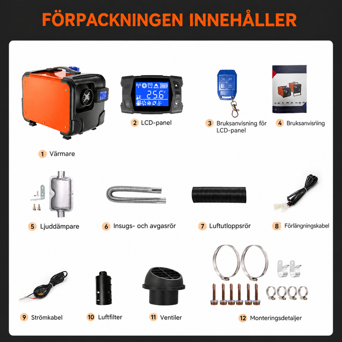 Dieselvärmare med app, fjärrkontroll och LCD-panel