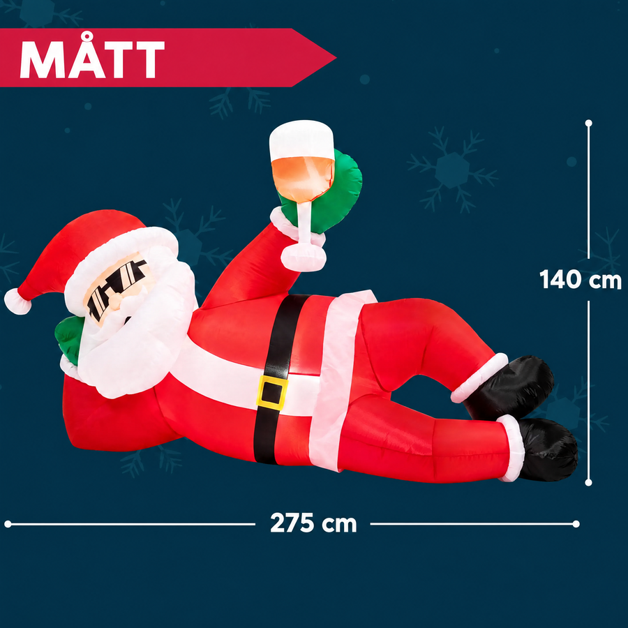 Uppblåsbar liggande tomte 275 cm med LED