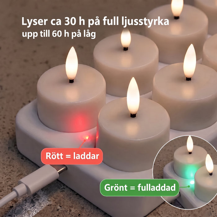 Lyser ca 30 h på full ljusstyrka, upp till 60 h på låg – laddas via USB-C