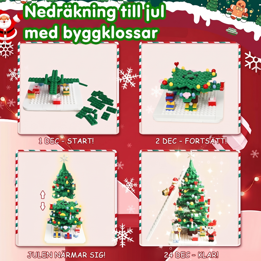 Adventskalender julgran byggklossar – 779 bitar med snögubbe