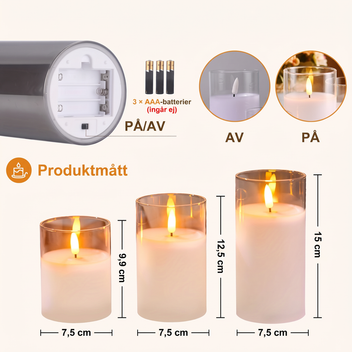 Produktmått LED-ljus 9,9, 12,5 och 15 cm