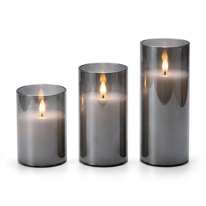 LED-ljus i glas 3-pack – rökfärgat glas