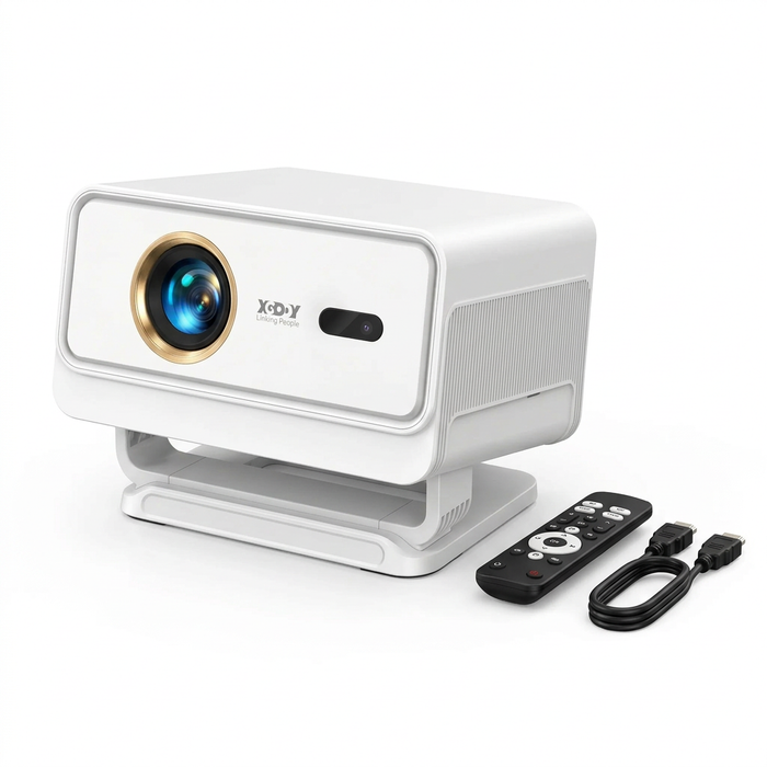 Smart projektor Full HD 1080p med 4K-stöd, 700 ANSI, Netflix och 90° vridbart stativ