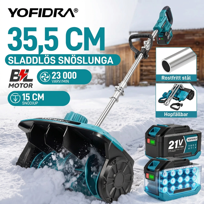 Sladdlös snöslunga 35,5 cm, 23 000 varv/min, 15 cm snödjup