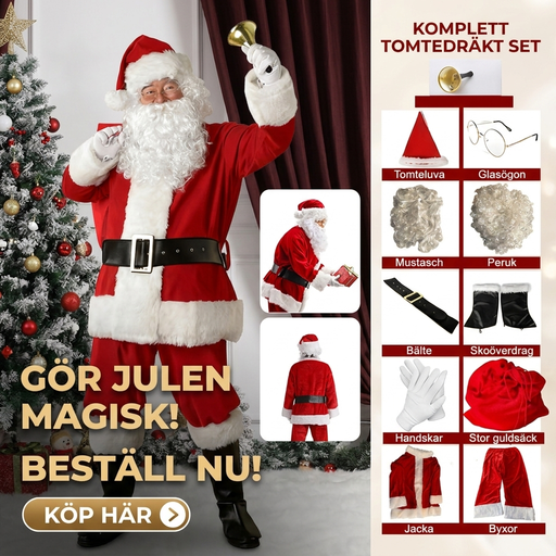 Tomtedräkt 11 delar komplett set – jultomte-kostym för vuxna