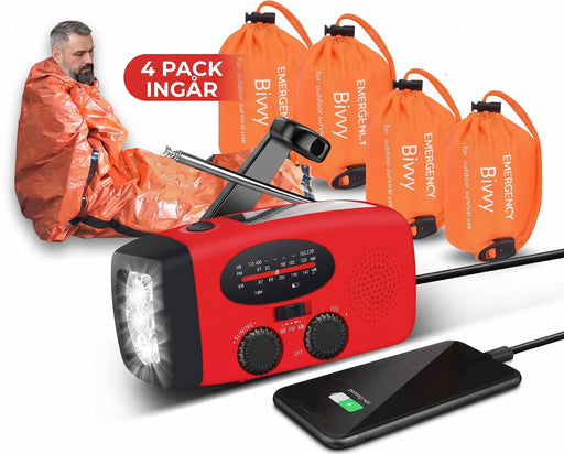 Nödkit Survival Bundle med vevradio och bivvysäckar