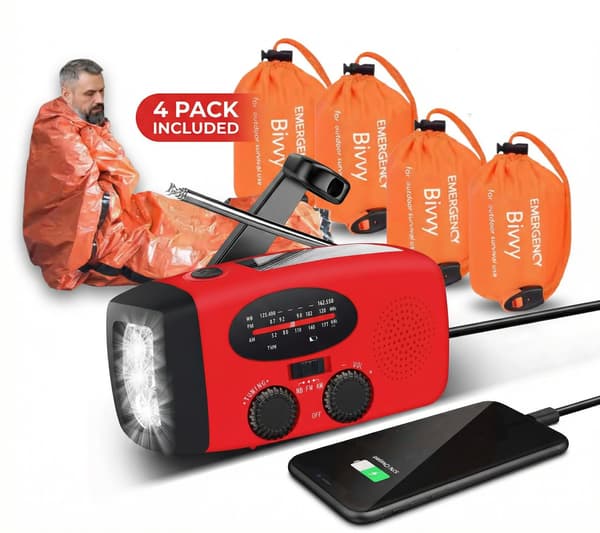 Nödkit Survival Bundle med vevradio och bivvysäckar