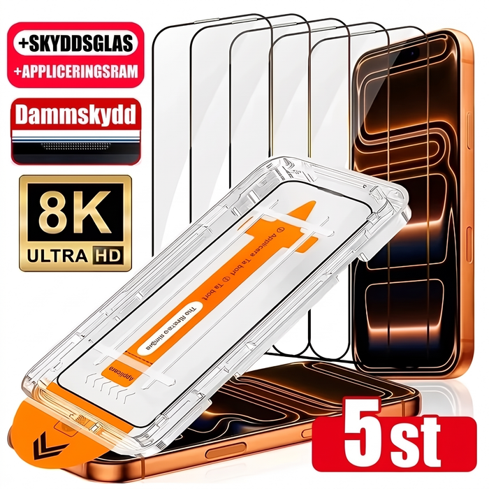 Skärmskydd i härdat glas 5-pack med appliceringsram