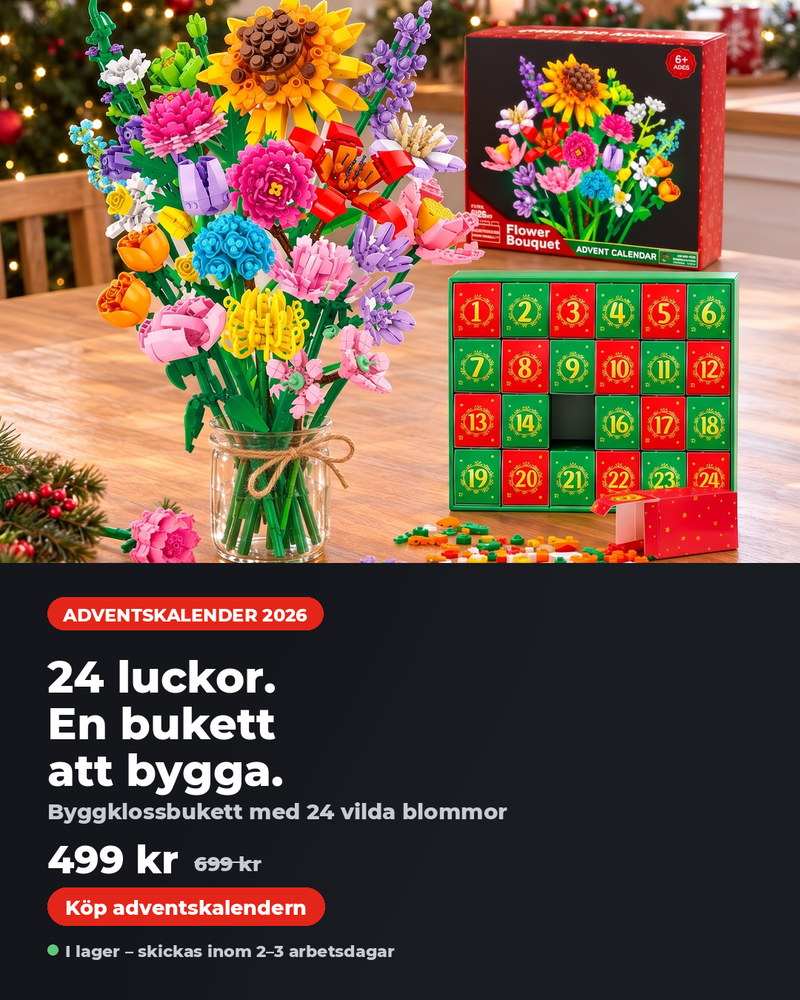 Adventskalender 2026 byggklossbukett 24 vilda blommor – 499 kr