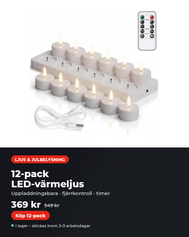12-pack LED-värmeljus uppladdningsbara med fjärrkontroll