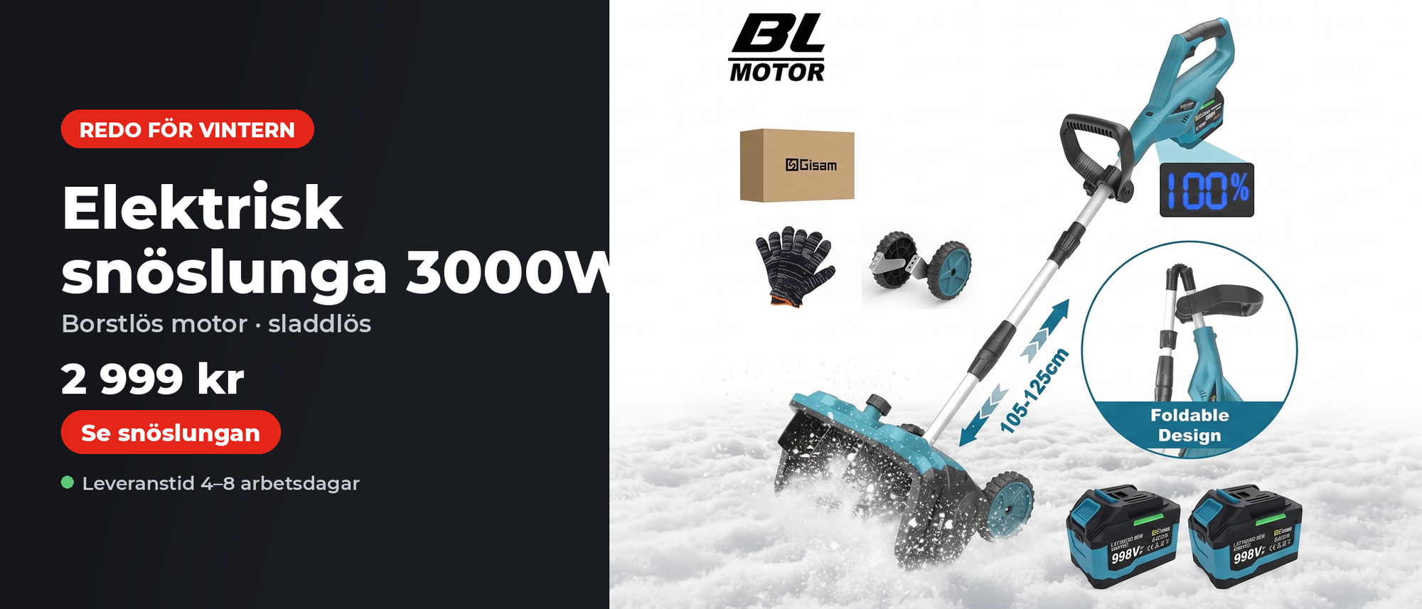Elektrisk snöslunga 3000W – redo för vintern
