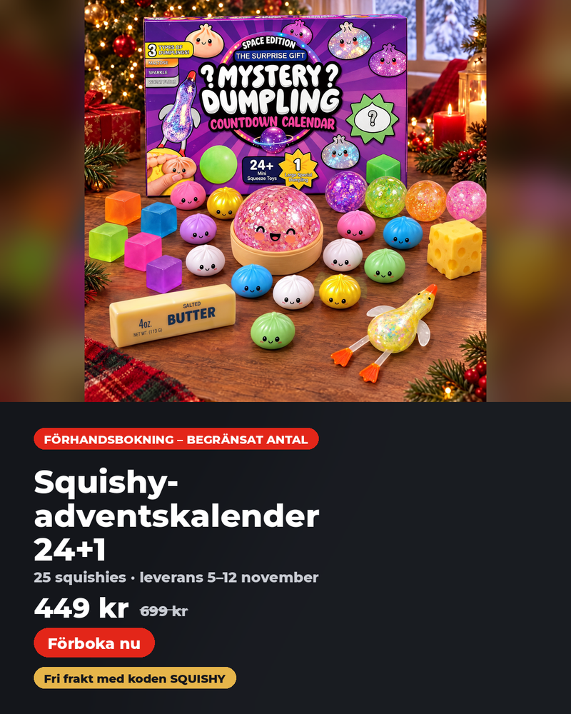 Förboka squishy-adventskalender 24+1 – 449 kr, fri frakt med koden SQUISHY